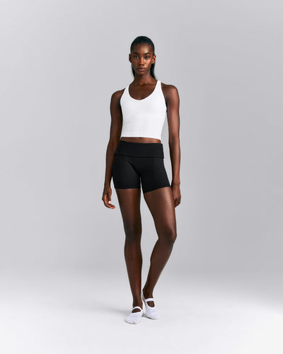 SoftMotion™ Racer Back Mid Tank Top with Built in Bra Shelf New Branding | White