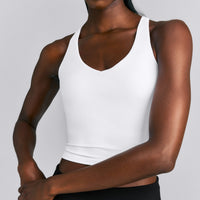 SoftMotion™ Racer Back Mid Tank Top with Built in Bra Shelf New Branding | White