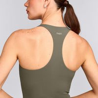 SoftMotion™ Racer Back Mid Vest with Built in Bra Shelf with Grey Logo | Alpine Green
