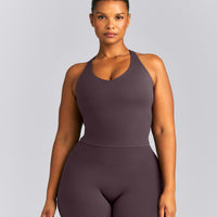 SoftMotion™ Racer Back Mid Tank Top with Built in Bra Shelf | Dark Umber Brown