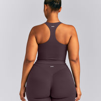 SoftMotion™ Racer Back Mid Tank Top with Built in Bra Shelf | Dark Umber Brown