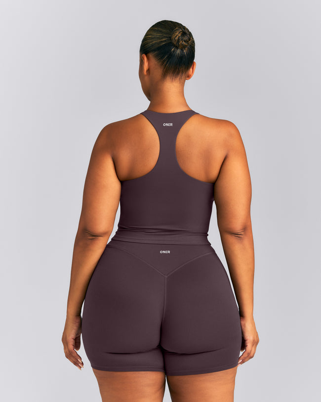 SoftMotion™ Racer Back Mid Tank Top with Built in Bra Shelf | Dark Umber Brown