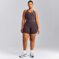 SoftMotion™ Racer Back Mid Tank Top with Built in Bra Shelf | Dark Umber Brown