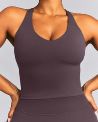 SoftMotion™ Racer Back Mid Tank Top with Built in Bra Shelf | Dark Umber Brown