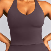 SoftMotion™ Racer Back Mid Tank Top with Built in Bra Shelf | Dark Umber Brown