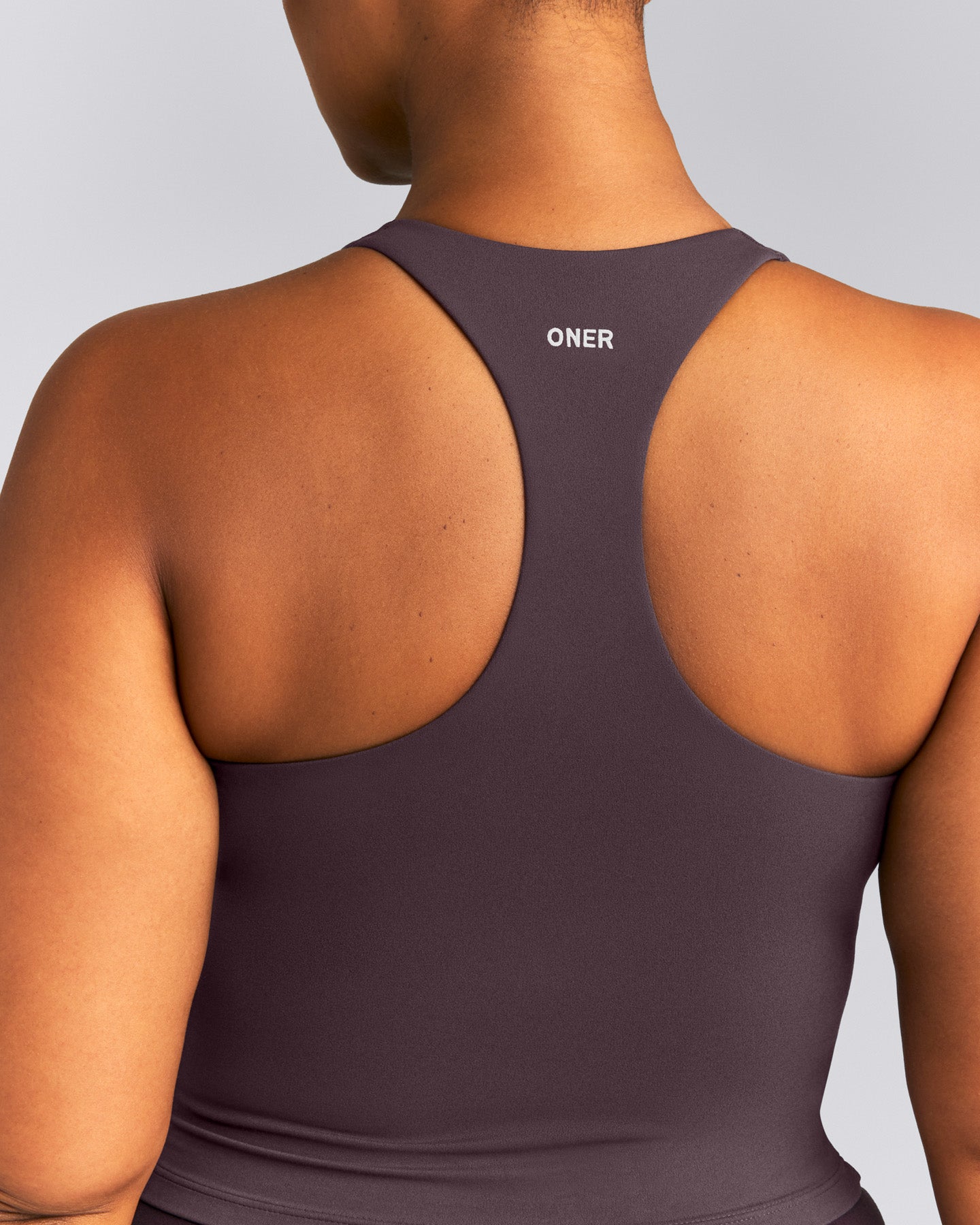SoftMotion™ Racer Back Mid Tank Top with Built in Bra Shelf | Dark Umber Brown