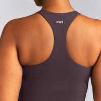 SoftMotion™ Racer Back Mid Tank Top with Built in Bra Shelf | Dark Umber Brown