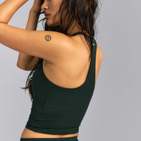 SoftMotion™ Racer Back Mid Tank Top with Built in Bra Shelf | Emerald Noir