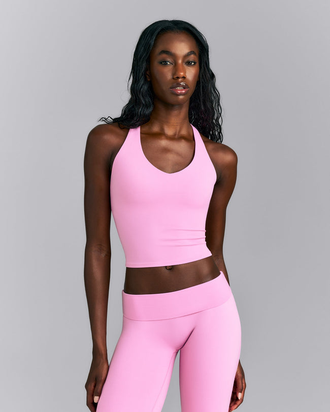 SoftMotion™ Racer Back Mid Tank Top with Built in Bra Shelf | Rose Pink
