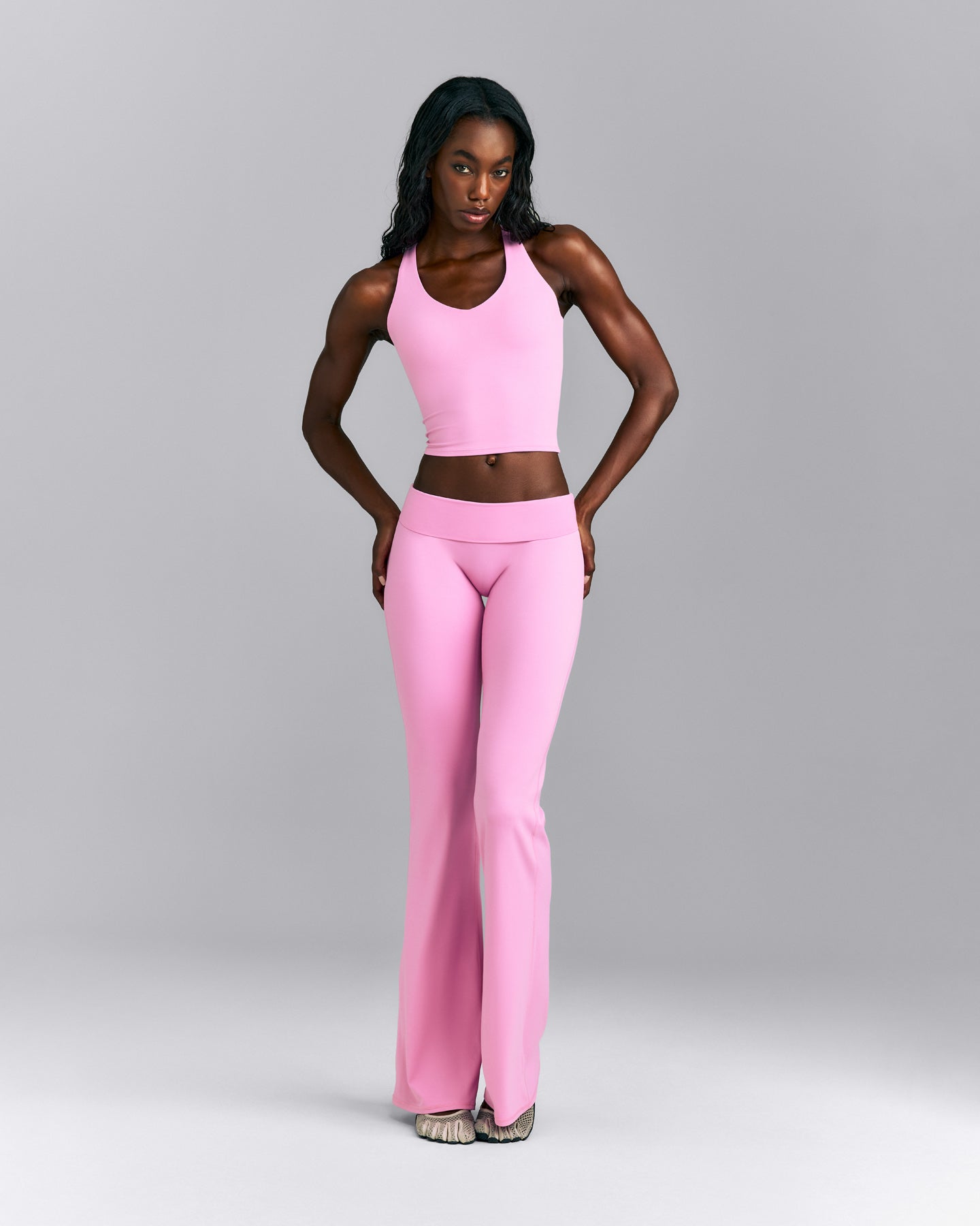 SoftMotion™ Racer Back Mid Tank Top with Built in Bra Shelf | Rose Pink