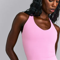 SoftMotion™ Racer Back Mid Tank Top with Built in Bra Shelf | Rose Pink