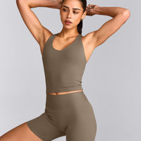 SoftMotion™ Racer Back Mid Vest with Built in Bra Shelf with Grey Logo | Moss Brown