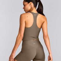 SoftMotion™ Racer Back Mid Vest with Built in Bra Shelf with Grey Logo | Moss Brown