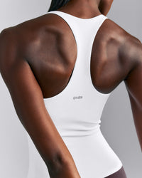 SoftMotion™ Racer Back Tank Top with Built in Bra Shelf New Branding | White