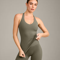 SoftMotion™ Racer Back Vest with Built in Bra Shelf with Grey Logo | Alpine Green