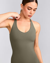 SoftMotion™ Racer Back Vest with Built in Bra Shelf with Grey Logo | Alpine Green