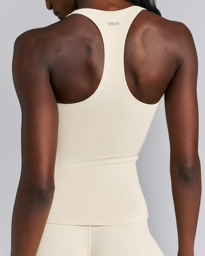 SoftMotion™ Racer Back Tank Top with Built in Bra Shelf | Oatmeal