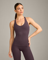 SoftMotion™ Racer Back Vest with Built in Bra Shelf with Grey Logo | Dark Umber Brown