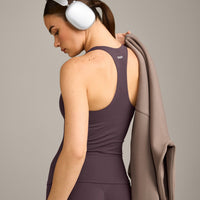 SoftMotion™ Racer Back Vest with Built in Bra Shelf with Grey Logo | Dark Umber Brown