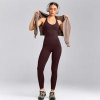 SoftMotion™ Racer Back Vest with Built in Bra Shelf with Grey Logo | Plum Brown