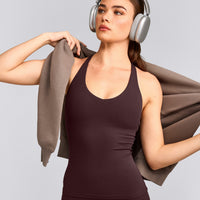 SoftMotion™ Racer Back Vest with Built in Bra Shelf with Grey Logo | Plum Brown