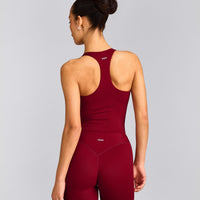 SoftMotion™ Racer Back Mid Vest with Built in Bra Shelf with Grey Logo | Ruby Red