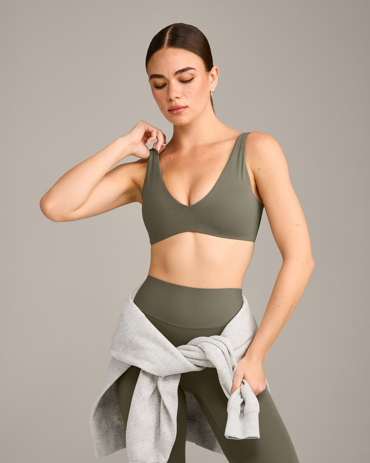SoftMotion™ Scoop Back Bralette with Grey Logo | Alpine Green