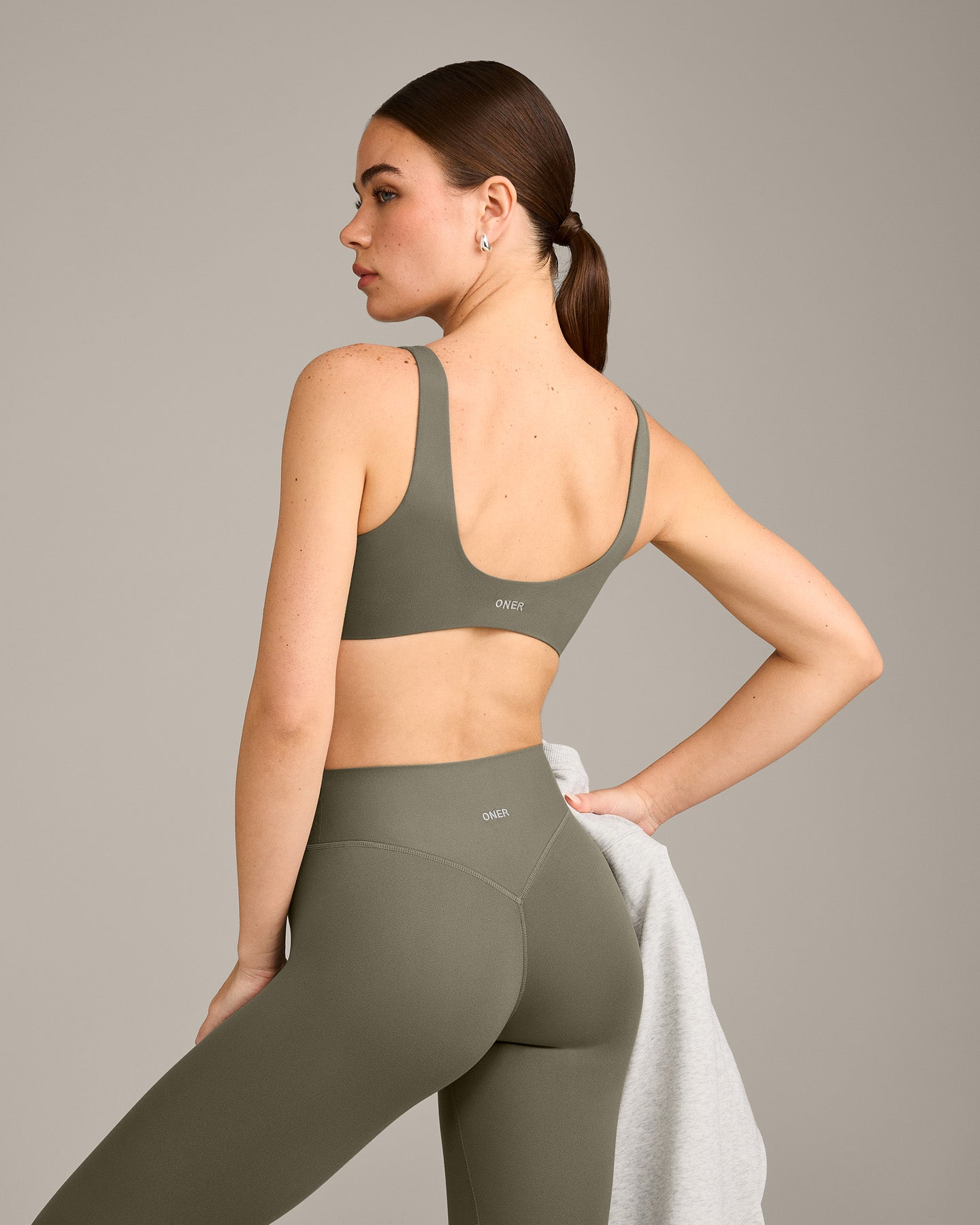 SoftMotion™ Scoop Back Bralette with Grey Logo | Alpine Green