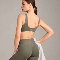 SoftMotion™ Scoop Back Bralette with Grey Logo | Alpine Green
