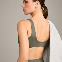 SoftMotion™ Scoop Back Bralette with Grey Logo | Alpine Green