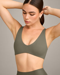 SoftMotion™ Scoop Back Bralette with Grey Logo | Alpine Green
