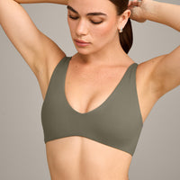 SoftMotion™ Scoop Back Bralette with Grey Logo | Alpine Green