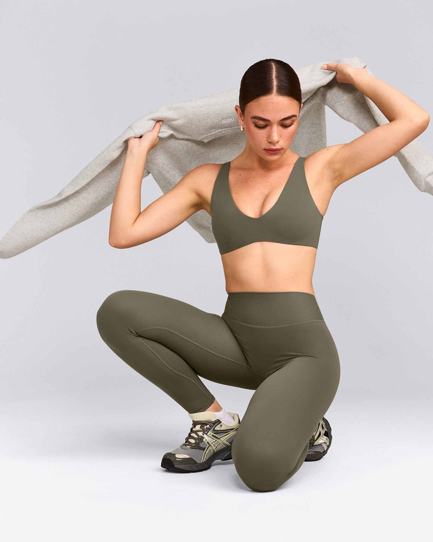 SoftMotion™ Scoop Back Bralette with Grey Logo | Alpine Green