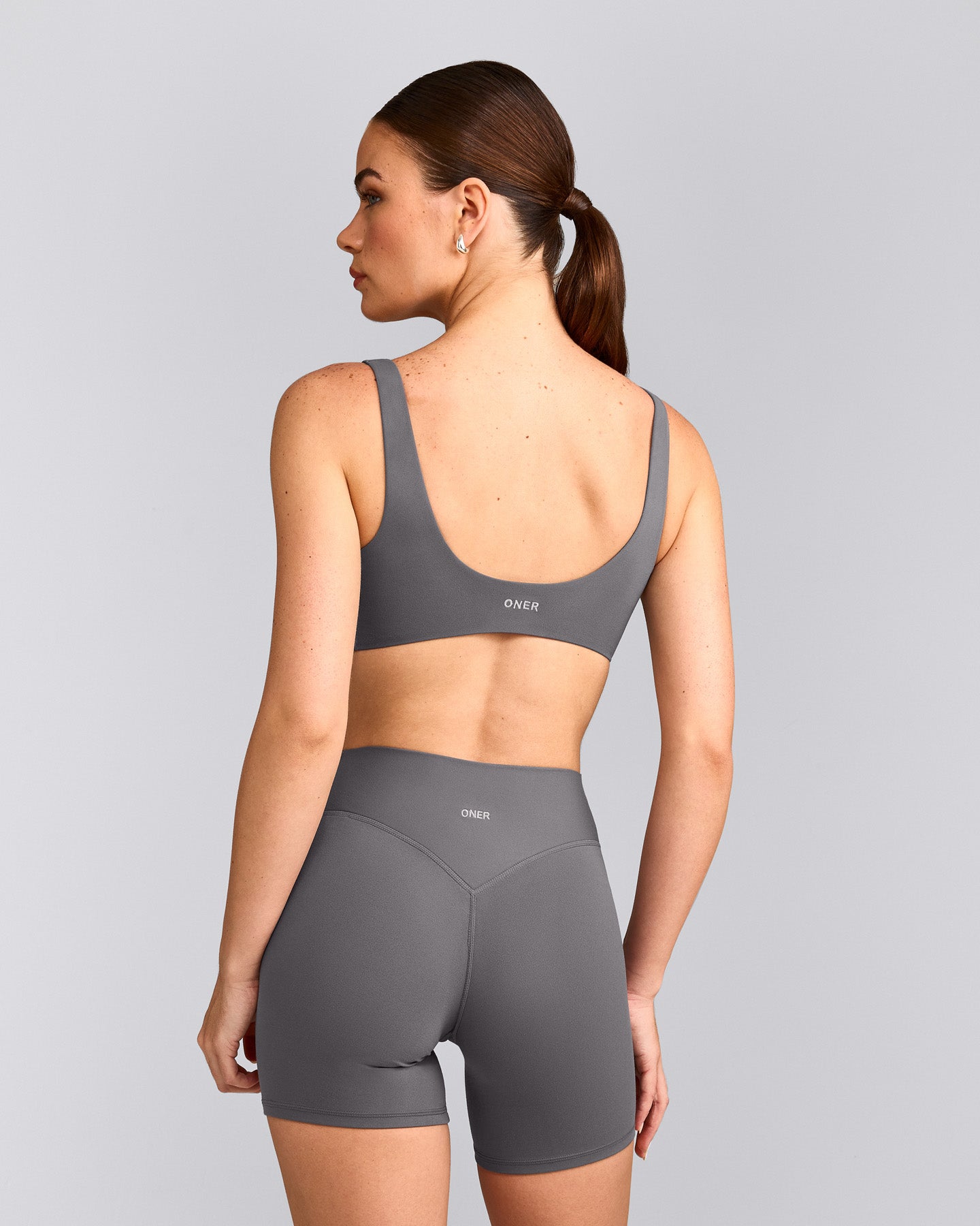 SoftMotion™ Scoop Back Bralette with Grey Logo | Ash Grey