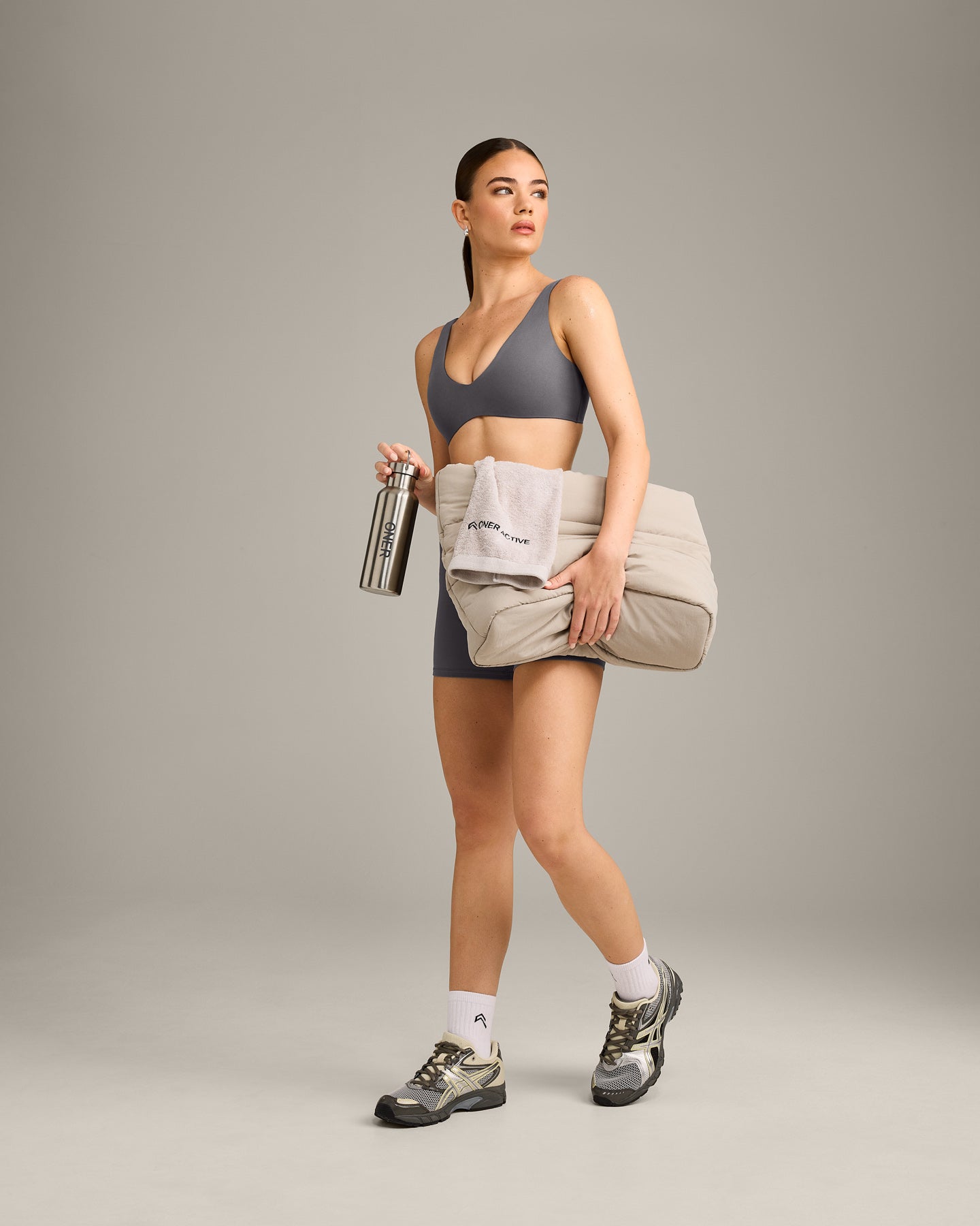 SoftMotion™ Scoop Back Bralette with Grey Logo | Ash Grey