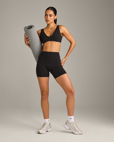 SoftMotion™ Scoop Back Bralette with Grey Logo | Black