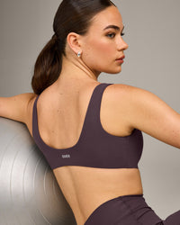 SoftMotion™ Scoop Back Bralette with Grey Logo | Dark Umber Brown