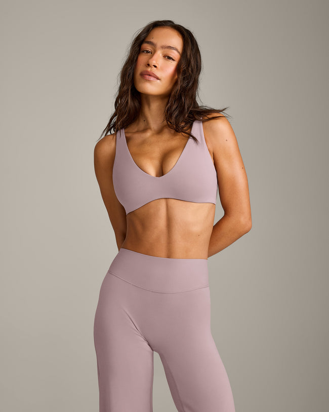 SoftMotion™ Scoop Back Bralette with White Logo | Dusty Purple