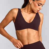 SoftMotion™ Scoop Back Bralette with Grey Logo | Plum Brown