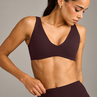 SoftMotion™ Scoop Back Bralette with Grey Logo | Plum Brown