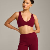 SoftMotion™ Scoop Back Bralette with Grey Logo | Ruby Red