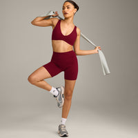 SoftMotion™ Scoop Back Bralette with Grey Logo | Ruby Red