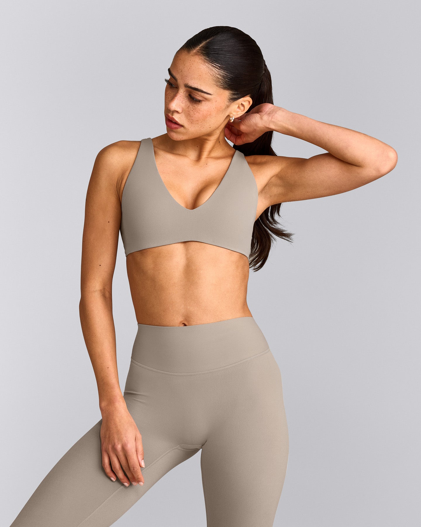 SoftMotion™ Scoop Back Bralette with White Logo | Warm Sand