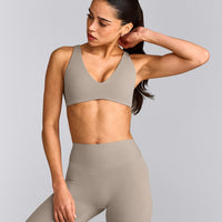 SoftMotion™ Scoop Back Bralette with White Logo | Warm Sand