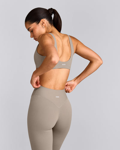 SoftMotion™ Scoop Back Bralette with White Logo | Warm Sand