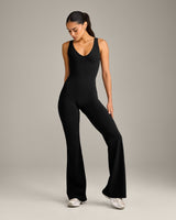 SoftMotion™ Scoop Back Flared All In One Long with Grey Logo | Black