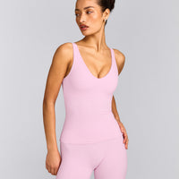 SoftMotion™ Scoop Neck Tank Top with Gray Logo | Chalk Pink