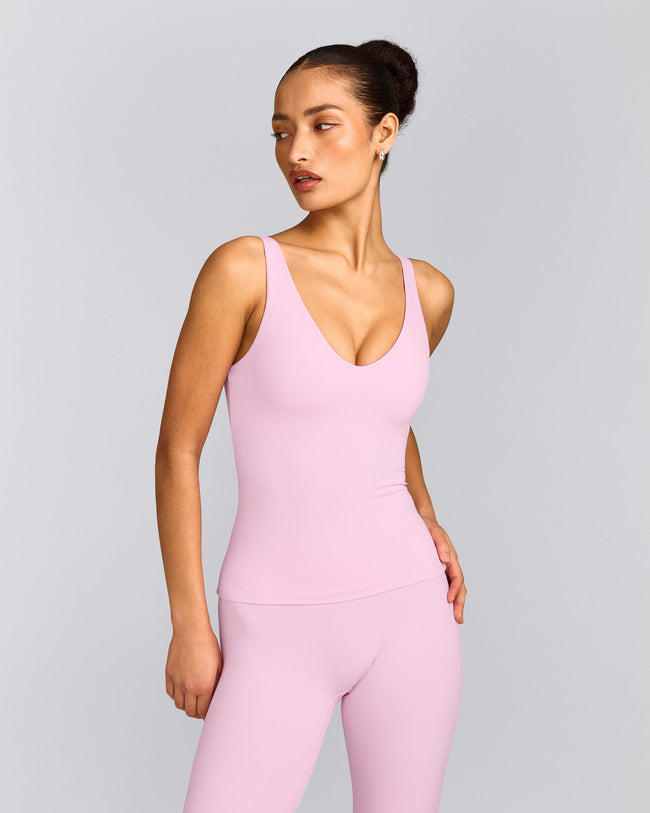 SoftMotion™ Scoop Neck Tank Top with Gray Logo | Chalk Pink