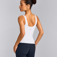 SoftMotion™ Scoop Neck Tank Top with Gray Logo | White