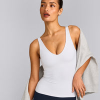 SoftMotion™ Scoop Neck Tank Top with Gray Logo | White
